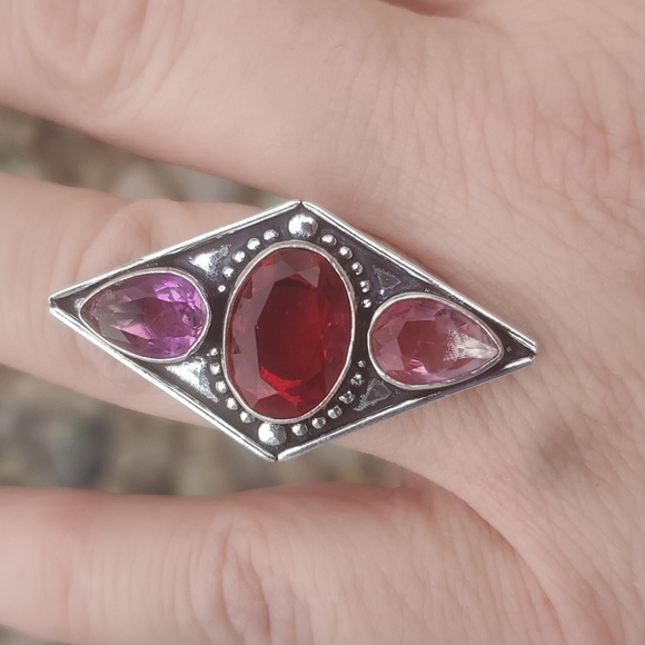 New Garnet and Bi-Color Tourmaline 925 Silver Ring. - Picture 7 of 15
